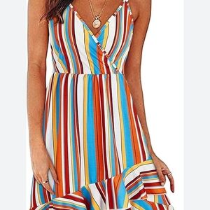 Bold & Breezy: Striped Ruffle Wrap Sundress – Perfect for Summer!